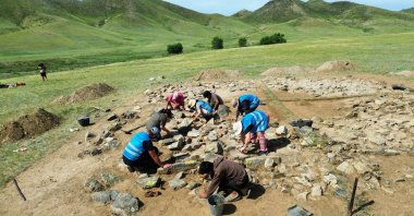 The Turkish-Mongolian archaeological team excavates graves on Bogd Khan Mountain near Ulaanbaatar, Mongolia, July 24, 2024. (AA Photo)