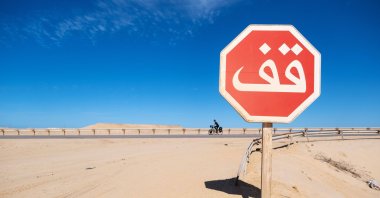  A stop sign on the road to Ad-Dakhla, Western Sahara, Dec. 12, 2023. (Reuters File Photo)