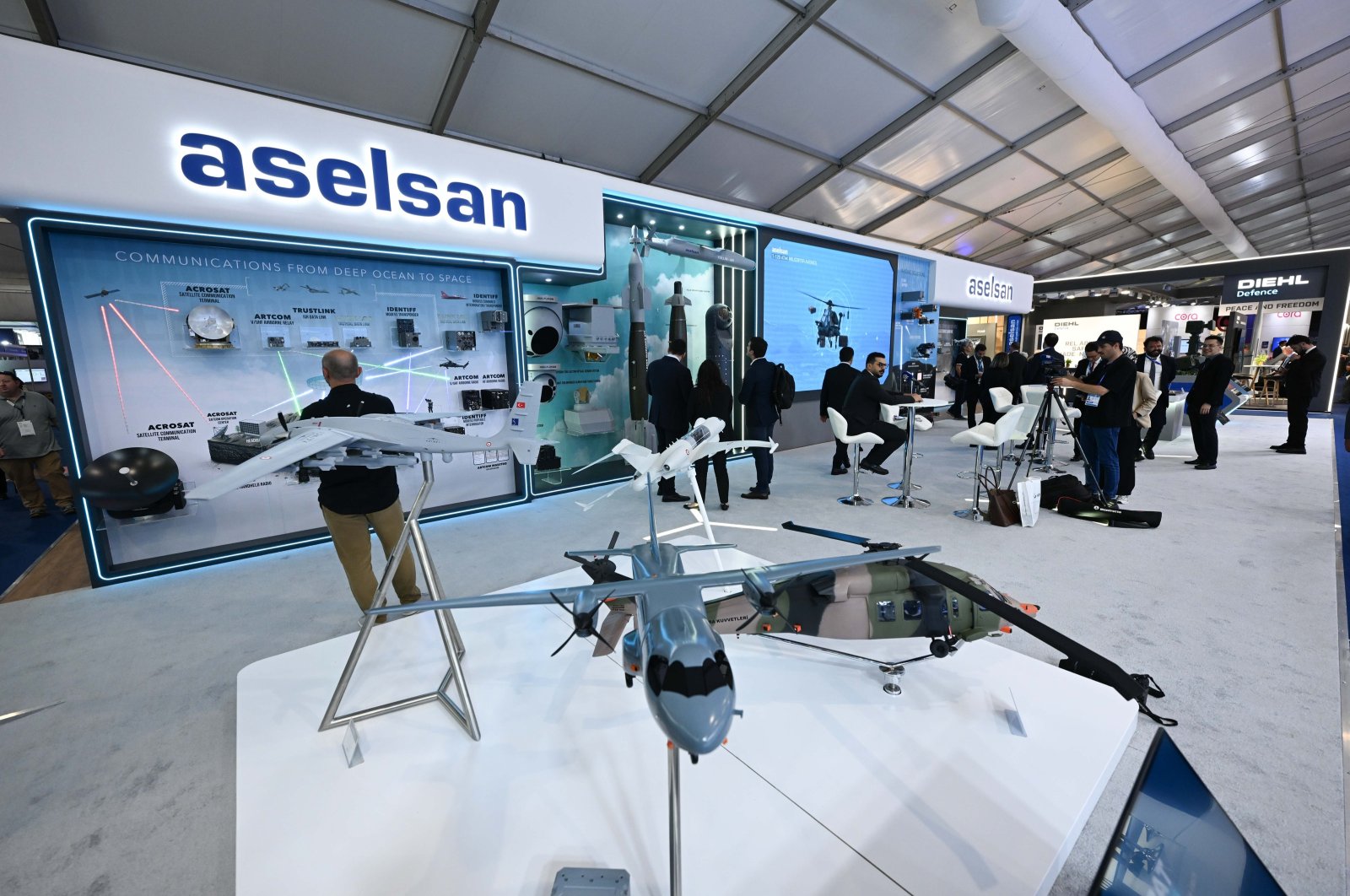 The booth of Turkish defense company Aselsan at Farnborough International Airshow, Farnborough, U.K., July 23, 2024. (AA Photo)