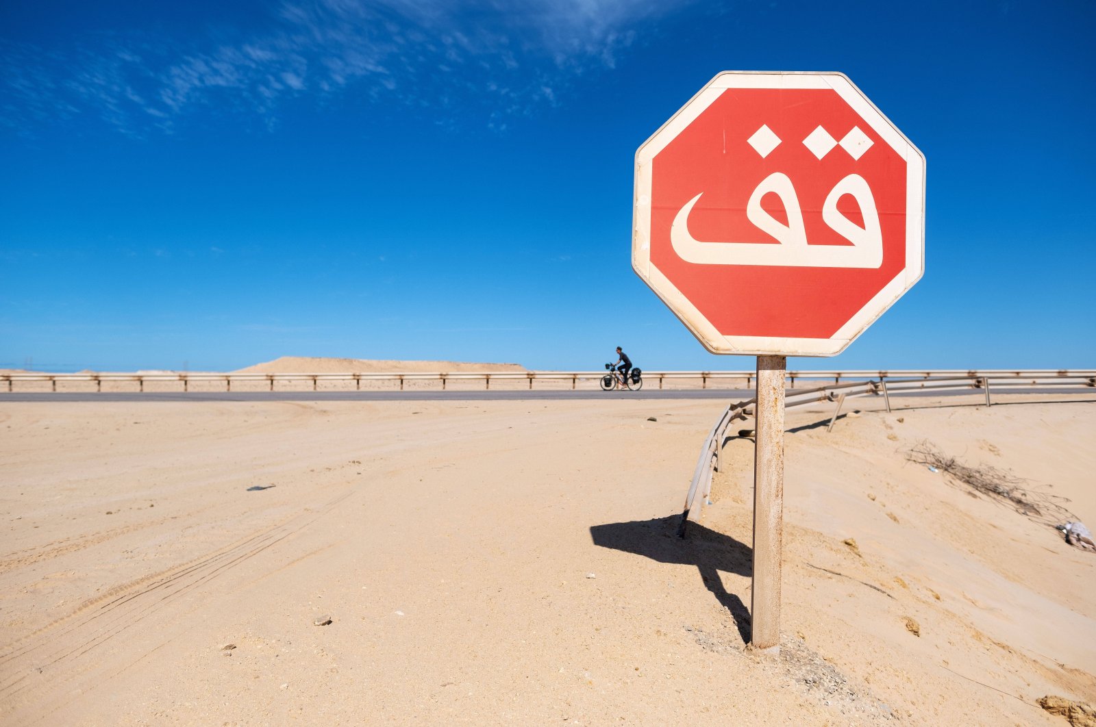  A stop sign on the road to Ad-Dakhla, Western Sahara, Dec. 12, 2023. (Reuters File Photo)