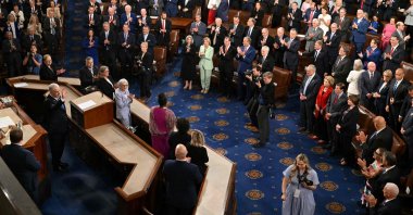 Israeli Prime Minister Benjamin Netanyahu is given a standing ovation as he addresses a joint meeting of Congress at the U.S. Capitol, Washington, D.C., U.S., July 24, 2024. (AFP Photo)