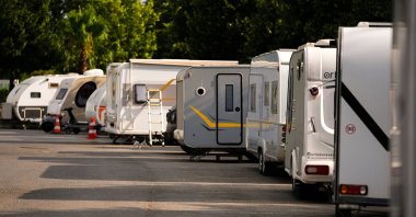 Caravans are lined up in a parking lot in Istanbul, Türkiye, July 26, 2024. (AA Photo)