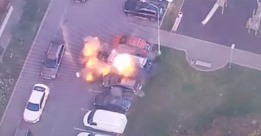 A CCTV picture shows a car blast that reportedly injured an officer from Russia's GRU military intelligence is captured, Moscow, Russia, July 24, 2024. (Reuters Photo)