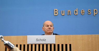 German Chancellor Olaf Scholz holds the annual summer press conference on national and international topics at the house of the Federal Press Conference (Bundespressekonferenz) in Berlin, July 24, 2024. (AFP Photo)