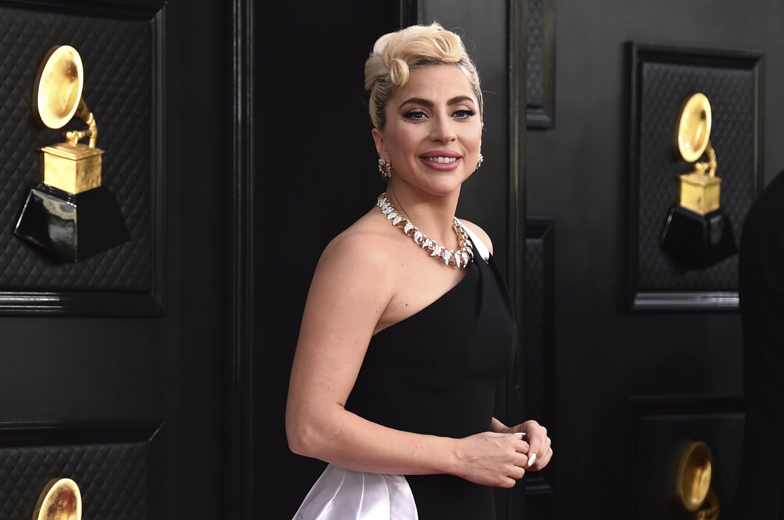 Lady Gaga arrives at the 64th annual Grammy Awards at the MGM Grand Garden Arena in Las Vegas, U.S., April 3, 2022. (AP Photo)