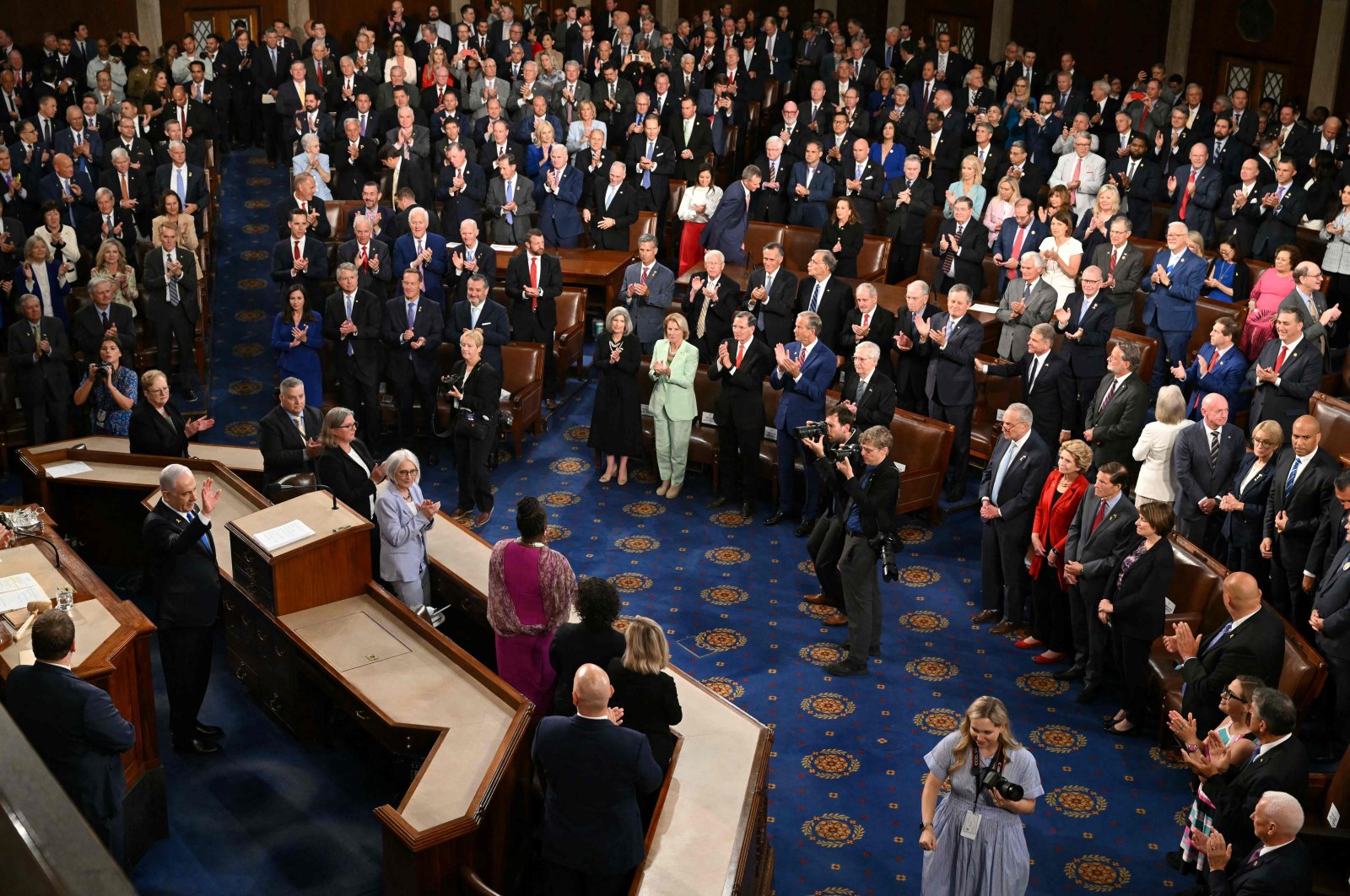 Israeli Prime Minister Benjamin Netanyahu is given a standing ovation as he addresses a joint meeting of Congress at the U.S. Capitol, Washington, D.C., U.S., July 24, 2024. (AFP Photo)