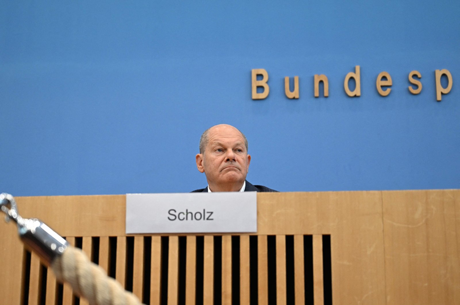 German Chancellor Olaf Scholz holds the annual summer press conference on national and international topics at the house of the Federal Press Conference (Bundespressekonferenz) in Berlin, July 24, 2024. (AFP Photo)