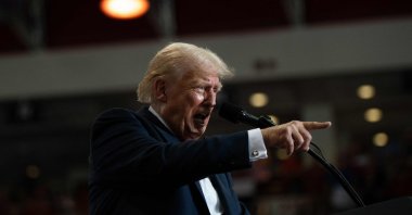 U.S. Republican Presidential nominee former President Donald Trump speaks during a rally at Herb Brooks National Hockey Center in St. Cloud, Minnesota, U.S., July 27, 2024. (AFP Photo)