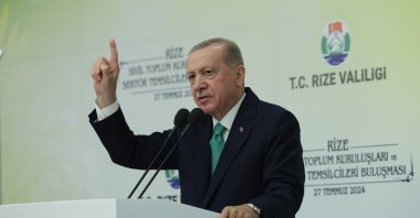President Recep Tayyip Erdoğan speaks at an event in Rize, northern Türkiye, July 27, 2024. (AA Photo) 