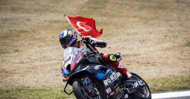 Turkish motorcyclist Toprak Razgatlıoğlu in action during the Czechia leg of the World Superbike Championship, Prague, Czechia, July 19, 2024. (AA Photo)