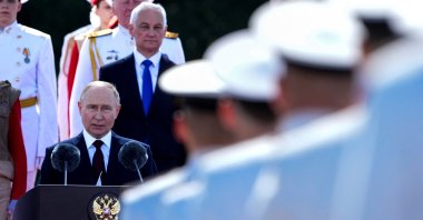 Russia's President Vladimir Putin delivers a speech during the annual Navy Day parade in St. Petersburg, Russia, July 28, 2024. (Reuters Photo)