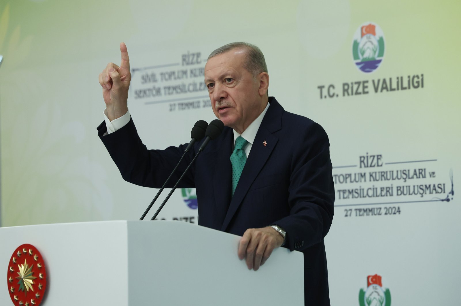 President Recep Tayyip Erdoğan speaks at an event in Rize, northern Türkiye, July 27, 2024. (AA Photo) 