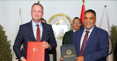 TIKA President Serkan Kayalar (L) and Libya's Deputy Foreign Minister Mohamed Zeidan seen during the signing ceremony in Tripoli, Libya, July 28, 2024. (AA Photo)