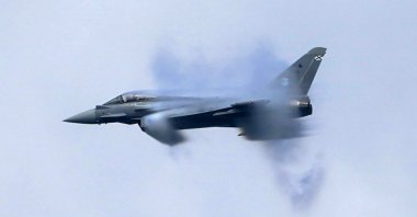 A Eurofighter breaks the sound barrier during the Gijon Air Festival held at San Lorenzo Beach, Gijon, northern Spain, July 28, 2024. (EPA Photo)