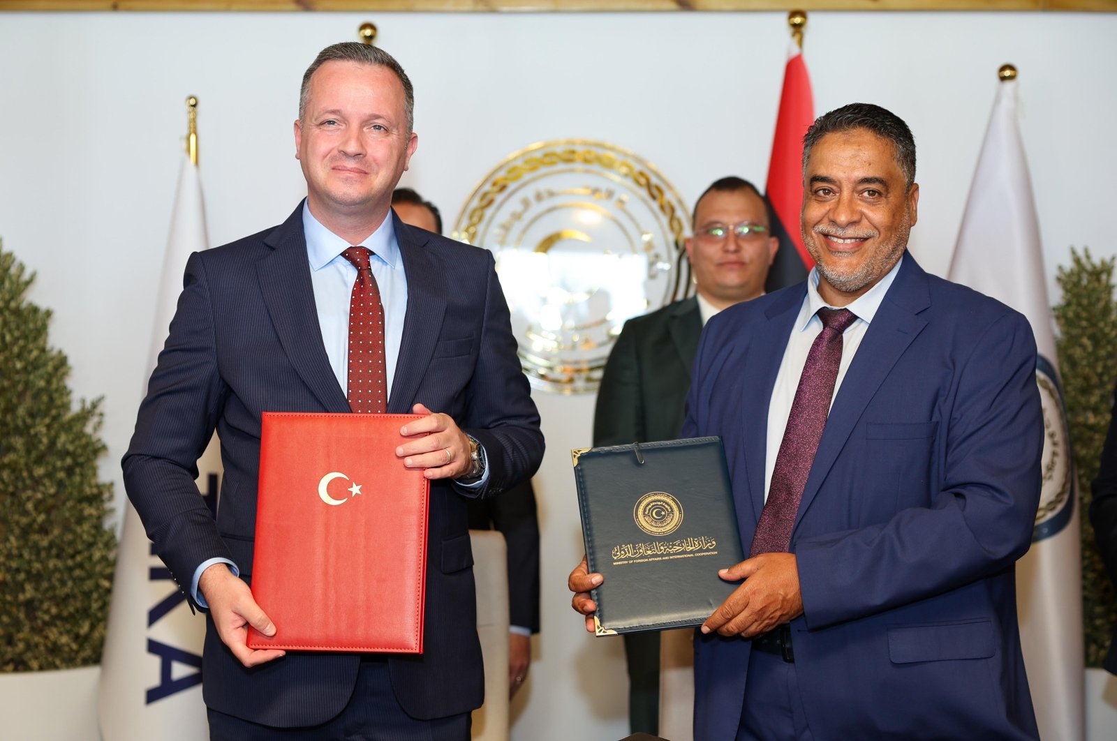 TIKA President Serkan Kayalar (L) and Libya&#039;s Deputy Foreign Minister Mohamed Zeidan seen during the signing ceremony in Tripoli, Libya, July 28, 2024. (AA Photo)