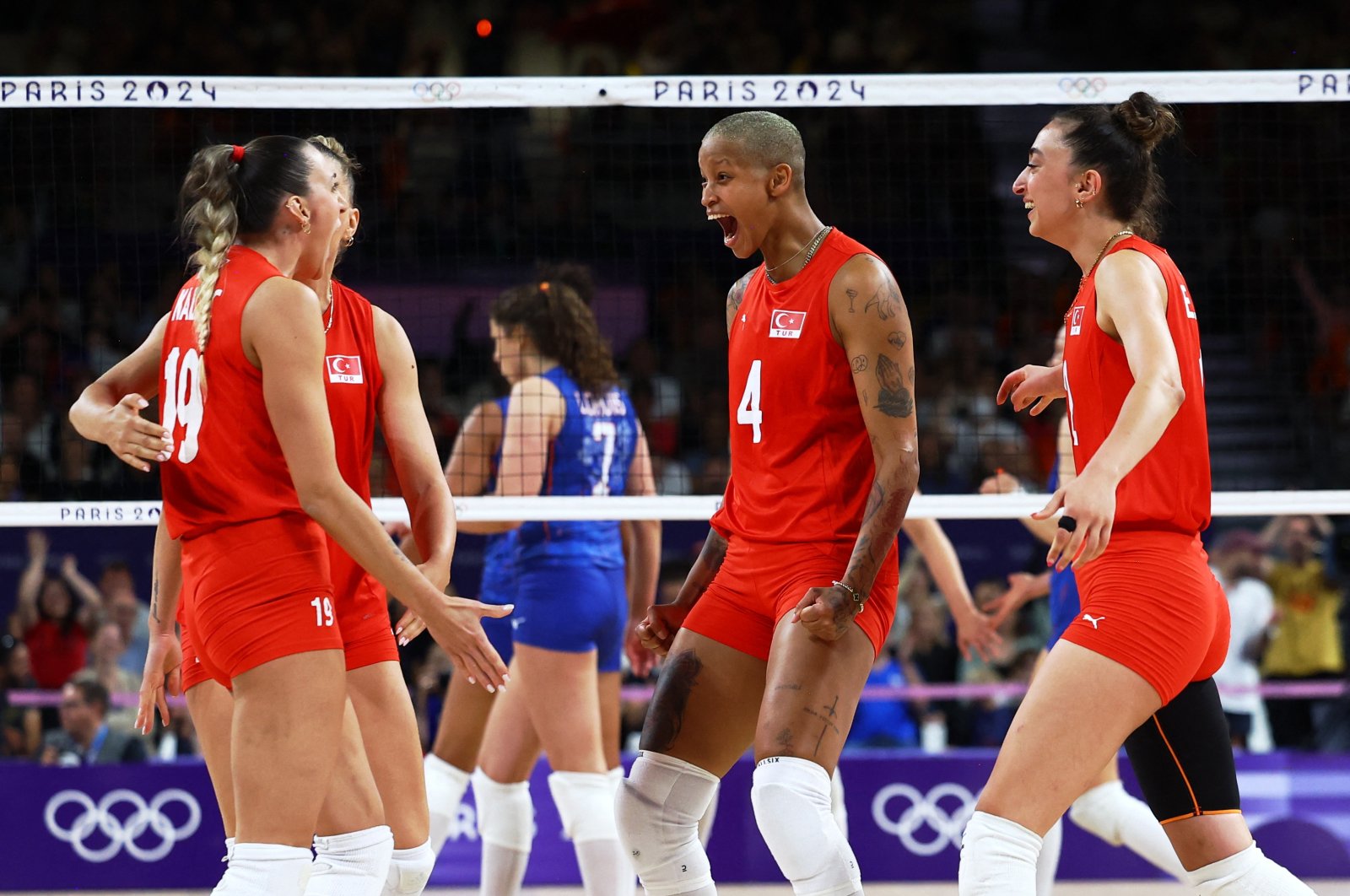 The Turkish Sultans of the Net react during the Paris 2024 Olympics women&#039;s volleyball preliminary round match against the Netherlands at the South Paris Arena 1, Paris, France, July 29, 2024. (Reuters Photo)