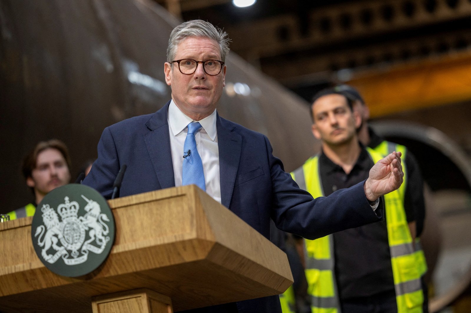 Britain&#039;s Prime Minister Keir Starmer speaks during a visit to Hutchinson Engineering in Widnes, Cheshire, Britain, July 25, 2024. (Reuters Photo)