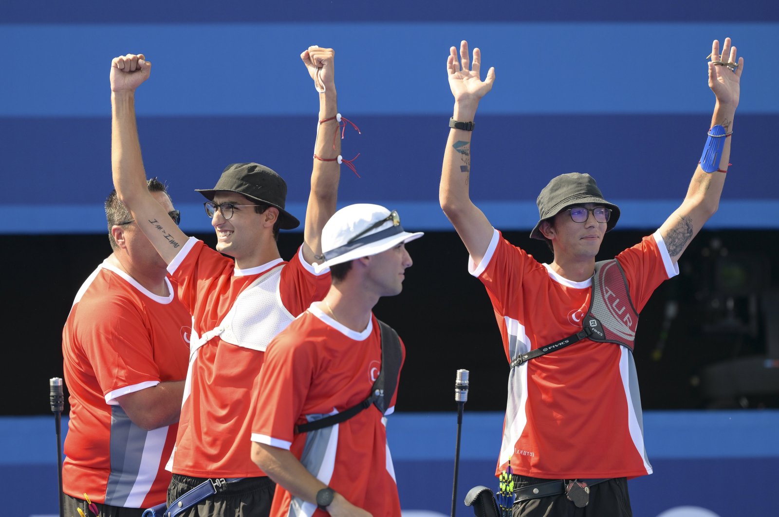 Turkish archers wave during the match against India at the Paris 2024 Olympics, Paris, France, July 29, 2024. (AA Photo)