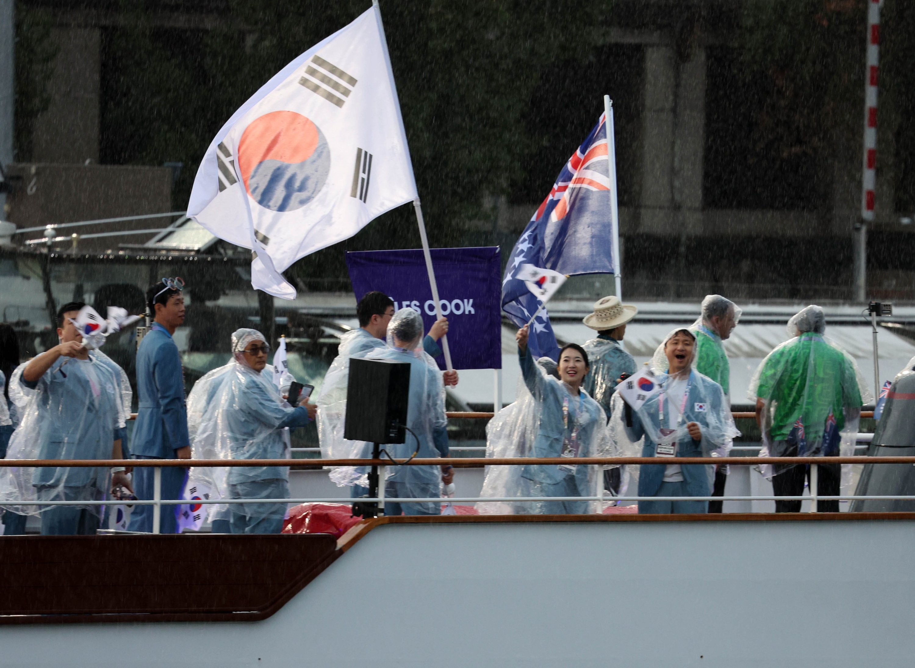 A boat carrying the South Korean delegation to the Paris Olympics moves along the Seine River during the opening ceremony of the Summer Games, Paris, France, July 26, 2024. (EPA Photo)