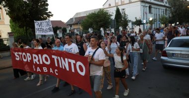 People gather to protest against Rio Tinto&#039;s opening lithium mine near Sabac, Serbia, July 29, 2024. (Reuters Photo)