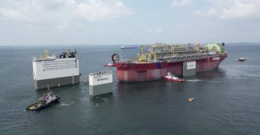 An aerial view of the floating production storage and offloading (FPSO) platform Türkiye acquired to ramp up Black Sea gas production, Türkiye, July 26, 2024. (Energy Ministry via AA)