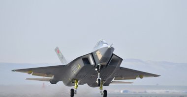 Türkiye's indigenously developed fifth-generation fighter jet KAAN takes off for its inaugural flight, Ankara, Türkiye, Feb. 21, 2024. (AA Photo)