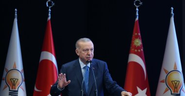 President Recep Tayyip Erdoğan speaks at an AK Party meeting in Ankara, July 30, 2024. (AA Photo)