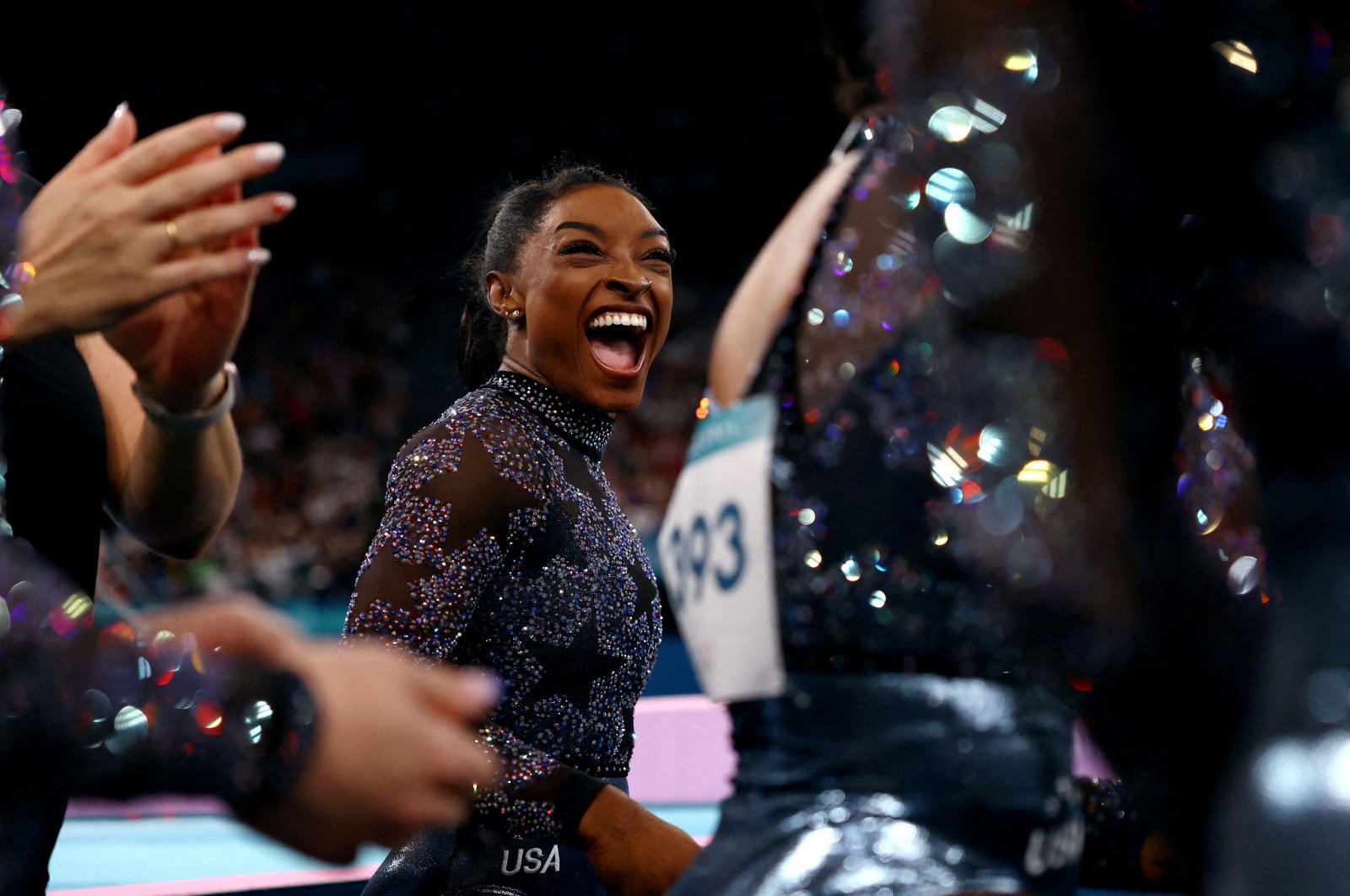 U.S.&#039; Simone Biles reacts after her performance on the Balance Beam during the Paris 2024 Olympics&#039; artistic gymnastics at the Bercy Arena, Paris, France, July 28, 2024. (Reuters Photo)