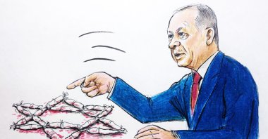 "Challenging Israel militarily needs a united front and once those Türkiye seeks to mobilize exhibit an iota of unity, even a warning to the Netanyahu administration will be sufficient to put fear in the hearts of his War Cabinet." (Illustration by Erhan Yalvaç)
