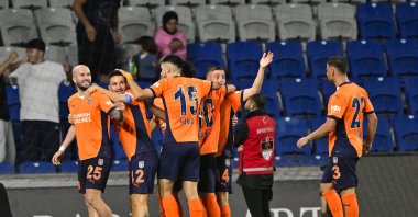 Başakşehir players celebrate after a goal during the UEFA Europa Conference League second qualifying round match against La Fiorita, Fatih Terim Stadium, Istanbul, Türkiye, July 25, 2024, (AA Photo)