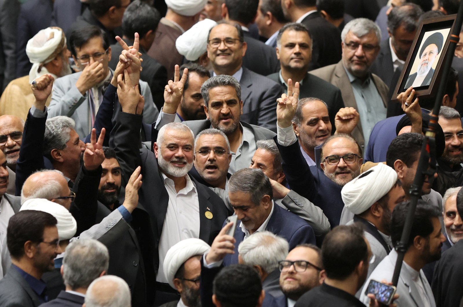 Hamas top leader Ismail Haniyeh (C) attends Iran&#039;s new President, Masoud Pezeshkian&#039;s swearing-in ceremony at the parliament in Tehran, Iran, July 30, 2024. (Reuters Photo)