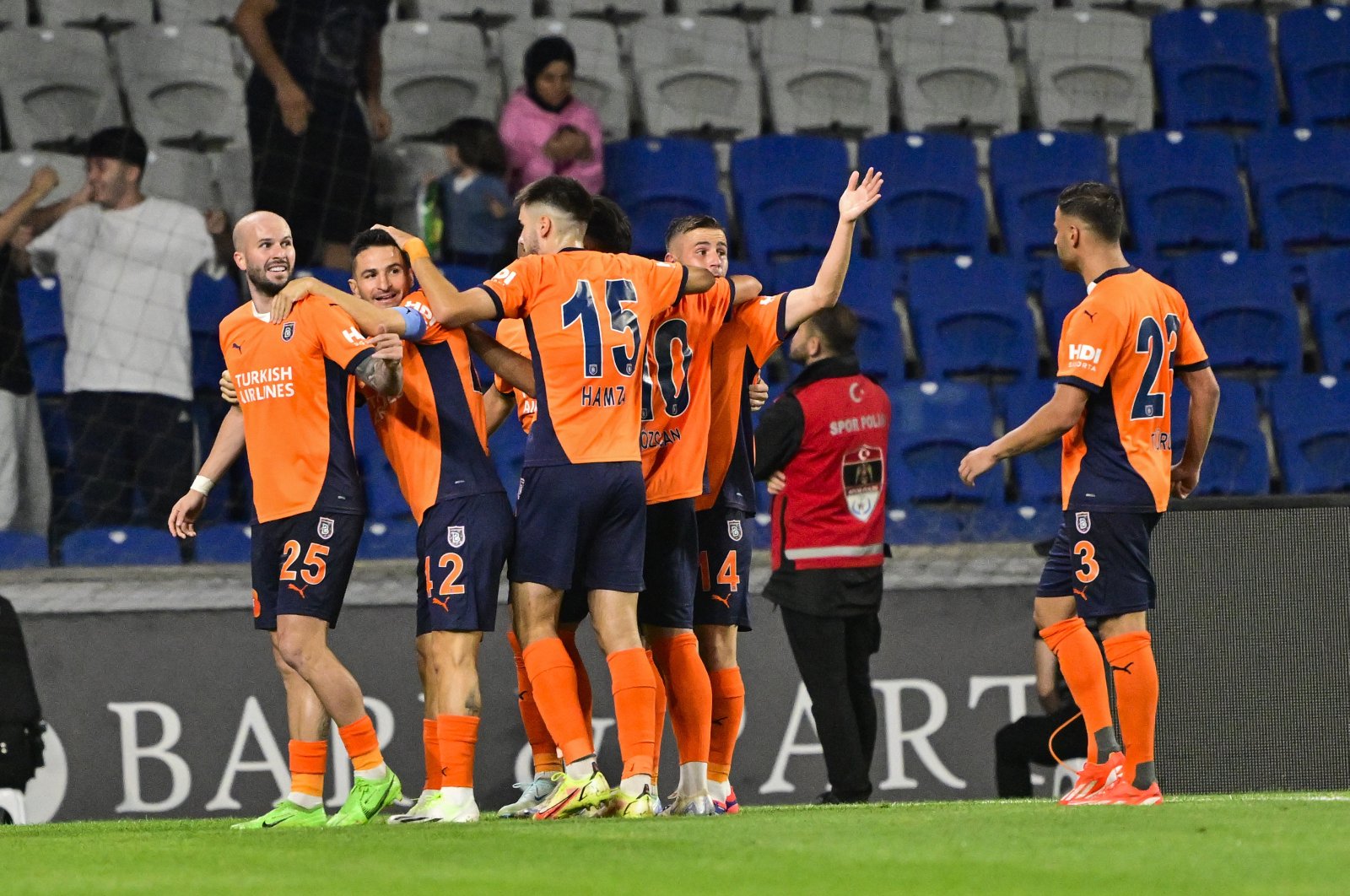 Başakşehir players celebrate after a goal during the UEFA Europa Conference League second qualifying round match against La Fiorita, Fatih Terim Stadium, Istanbul, Türkiye, July 25, 2024, (AA Photo)