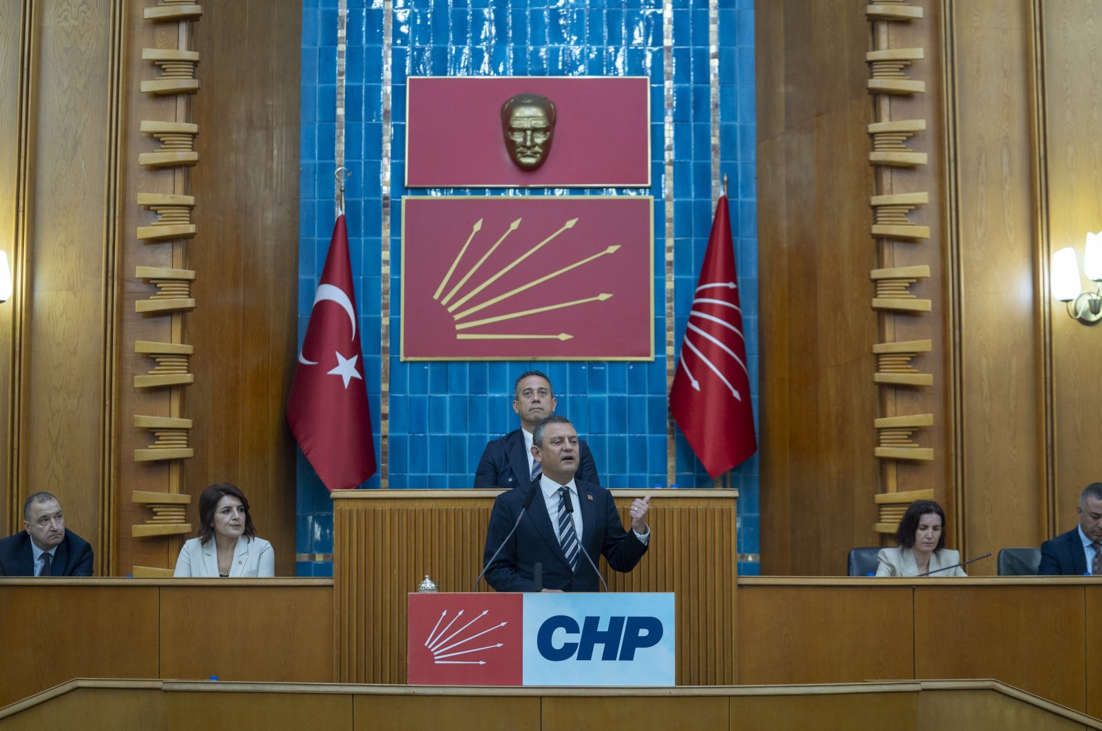 Main opposition Republican People&#039;s Party (CHP) Chairperson Özgür Özel addresses a party group meeting, Ankara, Türkiye, July 23, 2024. (AA Photo)