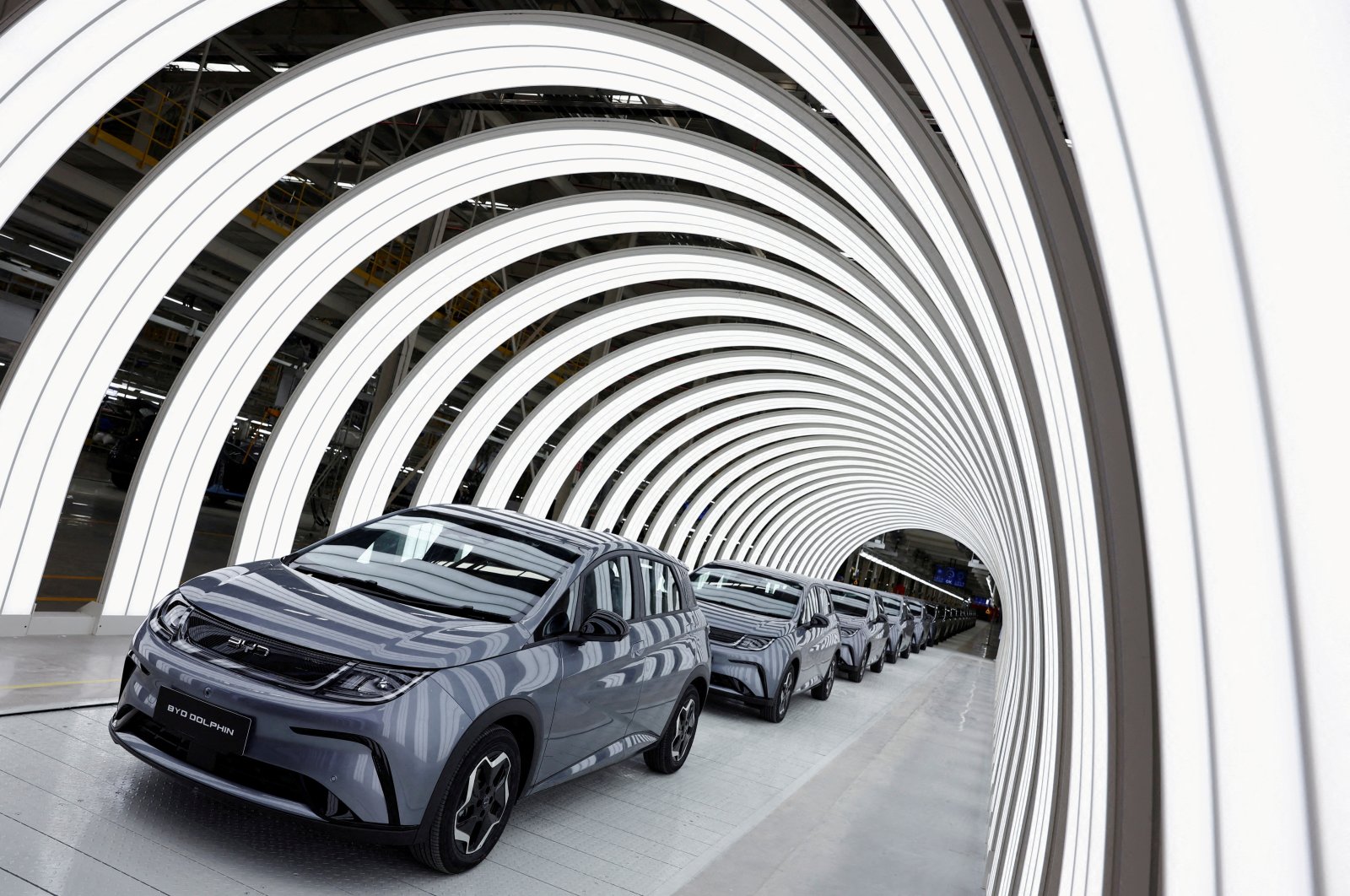 EV cars are pictured inside BYD&#039;s first electric vehicle factory in Rayong, Thailand, July 4, 2024. (Reuters Photo)