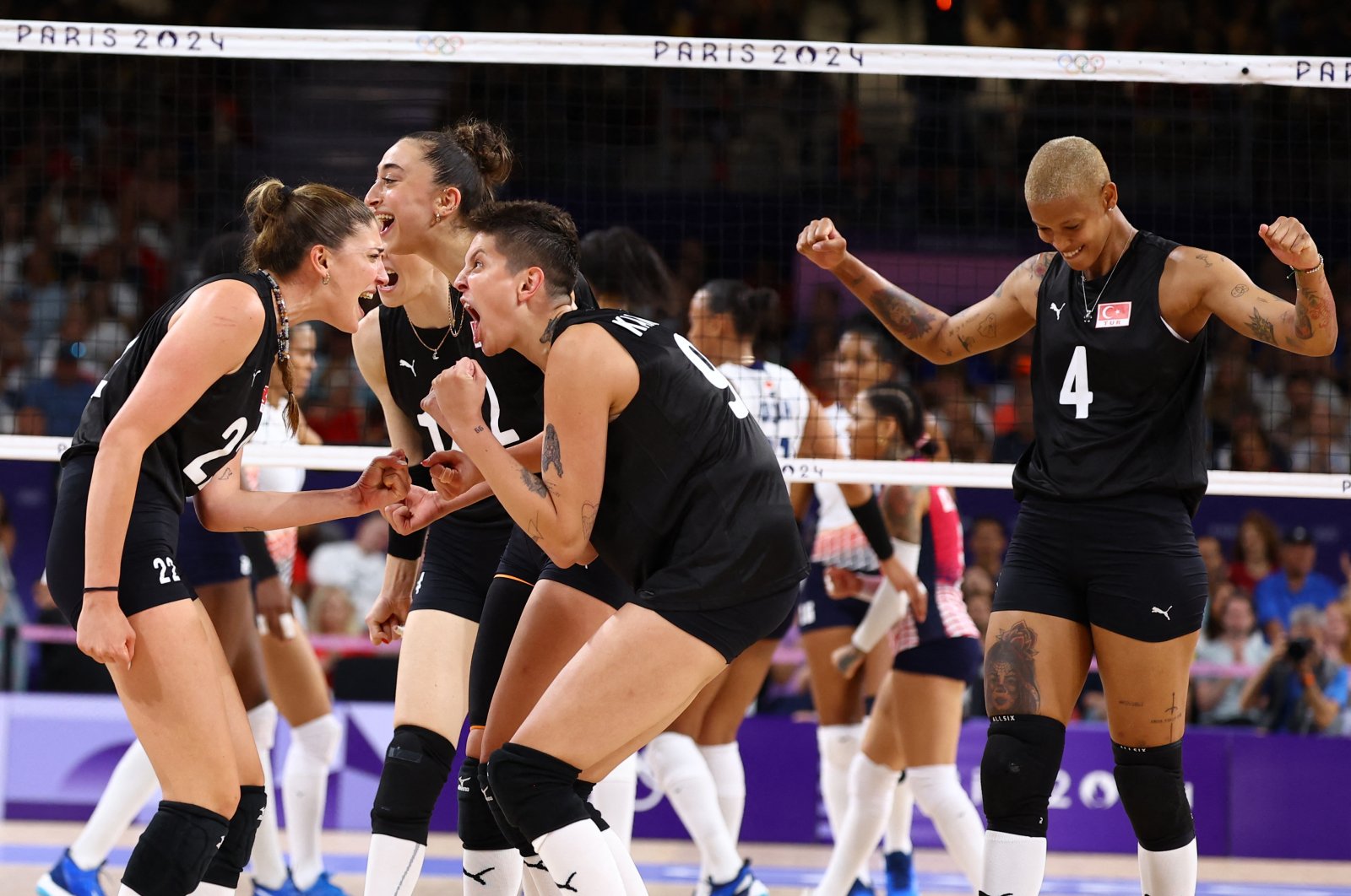 Turkish "Sultans of the Net" react during the Paris 2024 Olympics Women&#039;s Preliminary Round, Pool C match against the Dominican Republic at the South Paris Arena 1, Paris, France, Aug. 1, 2024. (Reuters Photo)