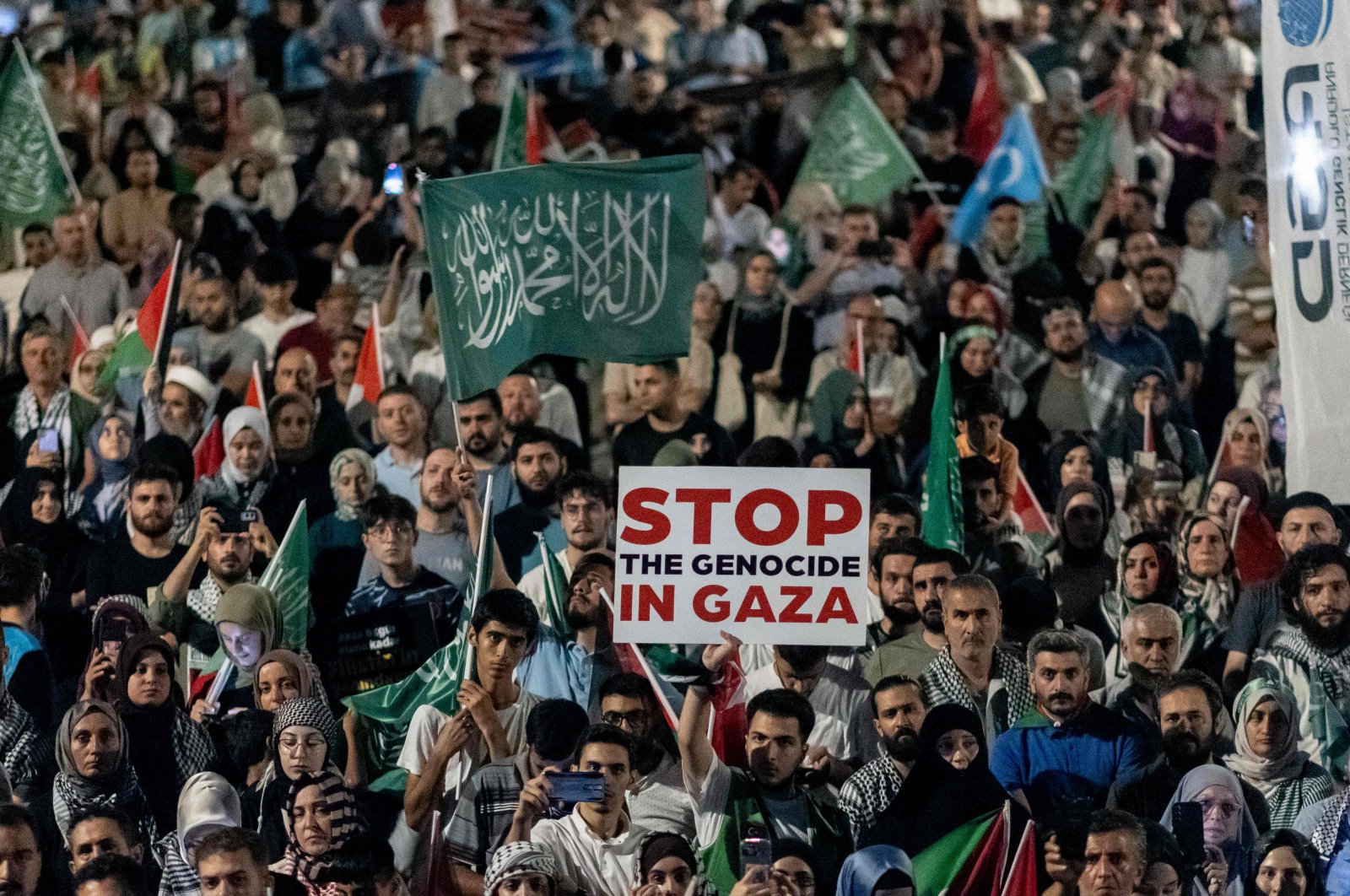 Pro-Palestinian demonstrators wave Palestinian flags as they take part in a rally to protest the death of the Hamas leader Ismail Haniyeh, following evening prayers in the Fatih district of Istanbul, Türkiye, July 31, 2024. (AFP Photo)