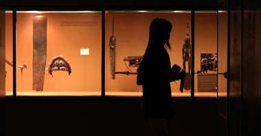 A person walks through the Margaret Mead Hall of Pacific Peoples in the American Museum of Natural History in New York, U.S., July 18, 2024. (AP Photo)