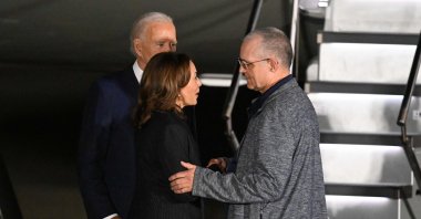 U.S. President Joe Biden and Vice President Kamala Harris welcome former prisoner held by Russia, ex-U.S. Marine Paul Whelan, as he arrives at Joint Base Andrews, Maryland, U.S., Aug. 1, 2024. (AFP Photo)