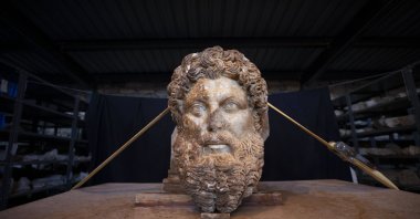 A colossal Zeus head is seen at the Aphrodisias Ancient City in Aydın, western Türkiye, July 30, 2024. (AA Photo)