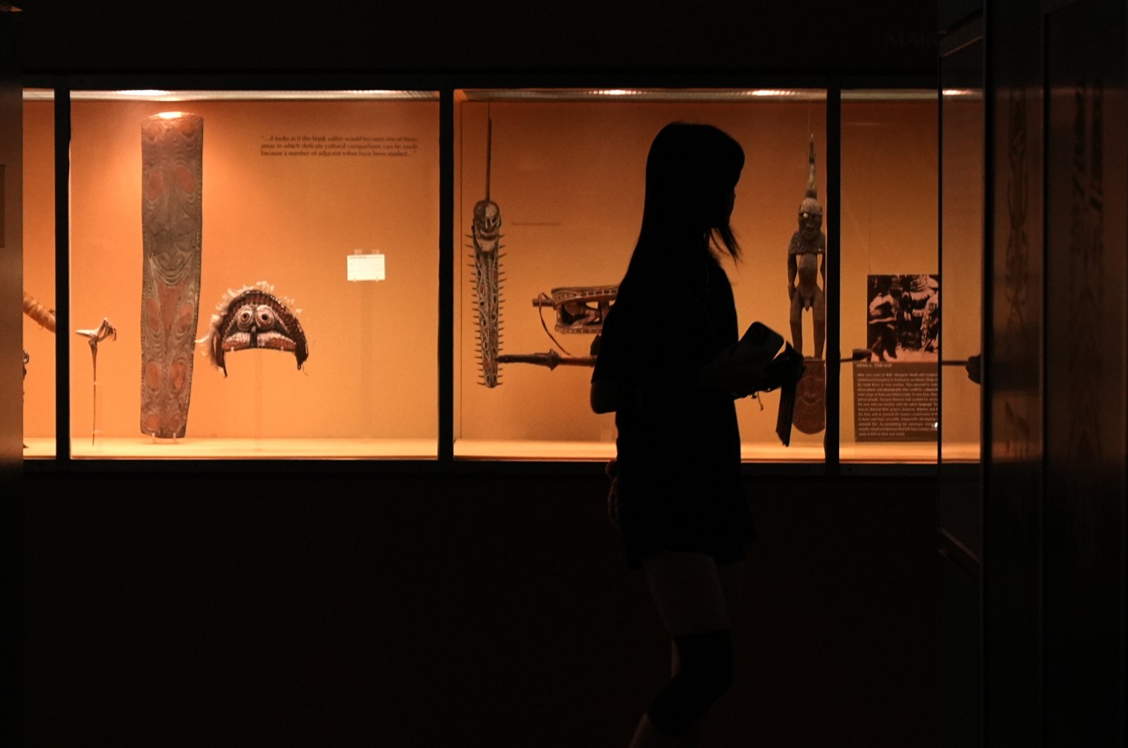 A person walks through the Margaret Mead Hall of Pacific Peoples in the American Museum of Natural History in New York, U.S., July 18, 2024. (AP Photo)