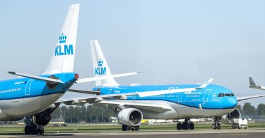 KLM aircrafts are seen at a standstill on the tarmac of Schiphol airport, Amsterdam, Netherlands, April 23, 2020. (AFP Photo)