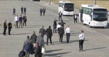 A handout still image provided by the Russian authorities shows a general view of participants of a prisoner exchange, Ankara, Türkiye, Aug. 1, 2024. (EPA Photo)