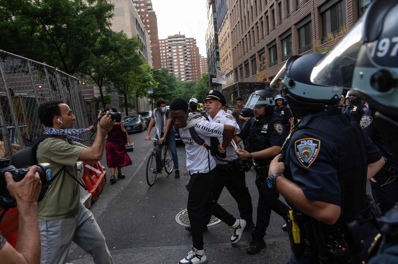 A pro-Palestine supporter is detained by New York Polic Department officers during a march against Israel&#039;s brutal war in Gaza, New York City, U.S., July 18, 2024. (AFP Photo)