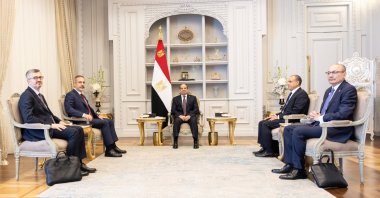 Foreign Minister Hakan Fidan (2nd L) was received by Egyptian President Abdel-Fattah el-Sissi, El-Alamein, Egypt, Aug. 5, 2024. (AA Photo)