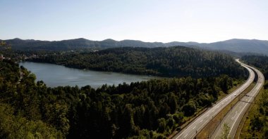 This aerial view shows the lake Bajer, near the village of Fuzine, Western Croatia, July 30, 2024. (AFP Photo)