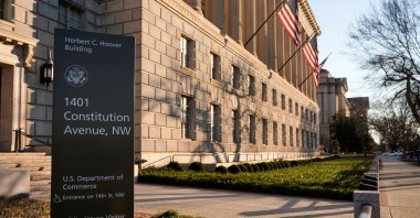 The U.S. Department of Commerce building is seen before an expected report of new home sales numbers, Washington, U.S., Jan. 26, 2022. (Reuters Photo)