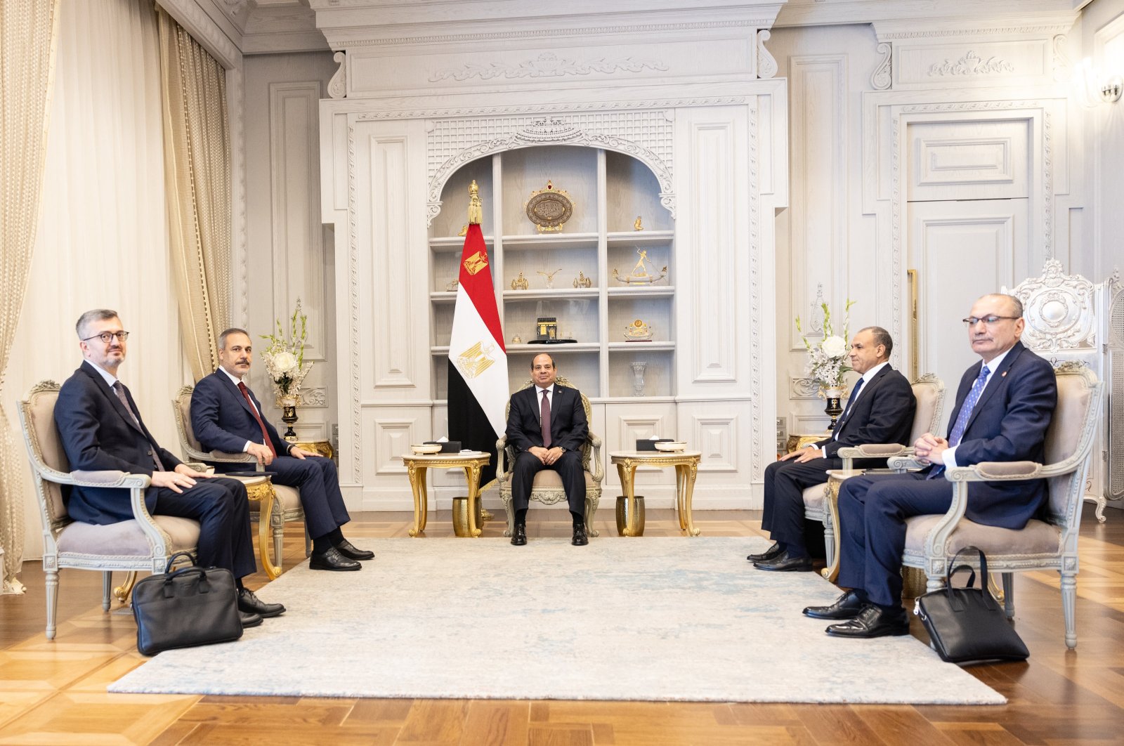 Foreign Minister Hakan Fidan (2nd L) was received by Egyptian President Abdel-Fattah el-Sissi, El-Alamein, Egypt, Aug. 5, 2024. (AA Photo)