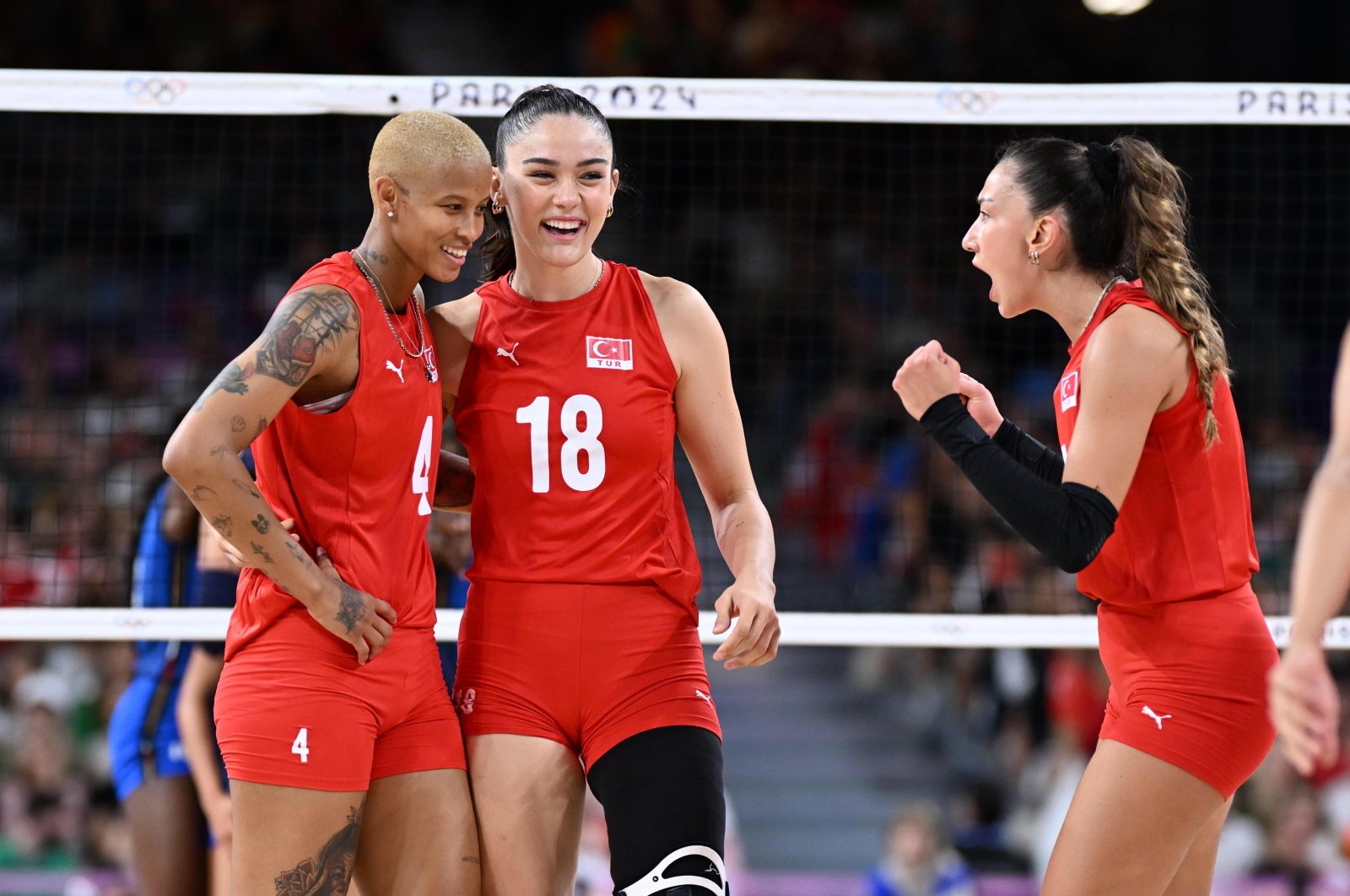 Turkish women&#039;s national volleyball team players react during the Paris Olympics Pool C match against Italy, Paris, France, Aug. 4, 2024. (AA Photo)