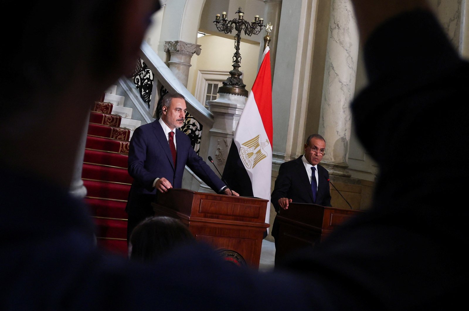 Egypt&amp;amp;amp;#039;s Foreign Minister Badr Abdelatty and Foreign Minister Hakan Fidan attend a joint news conference at Tahrir Palace in Cairo, Egypt Aug. 5, 2024. (Reuters Photo)