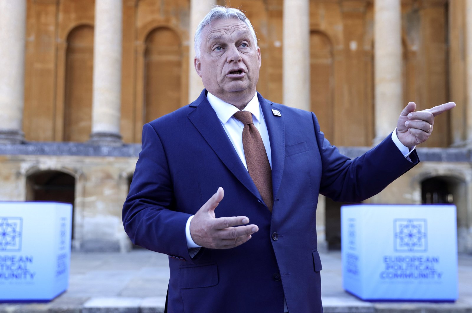  Hungarian Prime Minister Viktor Orban gestures as he arrives to attend the European Political Community (EPC) meeting at Blenheim Palace, in Woodstock, Oxfordshire, Britain, July 18, 2024. (EPA File Photo)